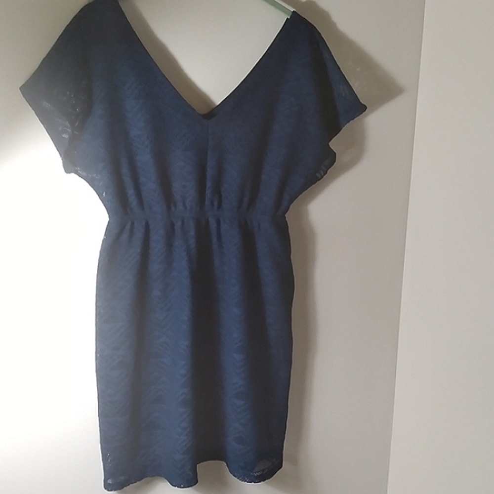 RWish Blue Mini Dress Poolside Cover Up FDolman Sleeve V-Neck Womens Medium